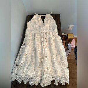 Adrianna Papell  Celcilia Lace Fit and Flare Dress in White